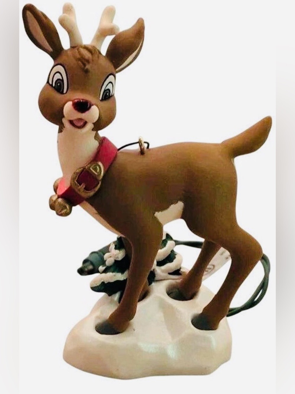 1996 Rudolph the Red-Nose Reindeer Brown Reindeer Dog Figurine with Red Collar